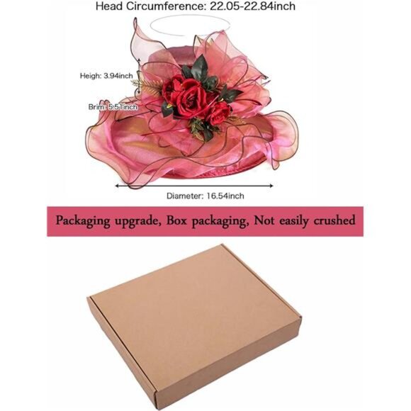 Women Organza Church Tea Party Hats Floral Red Pink main image 4